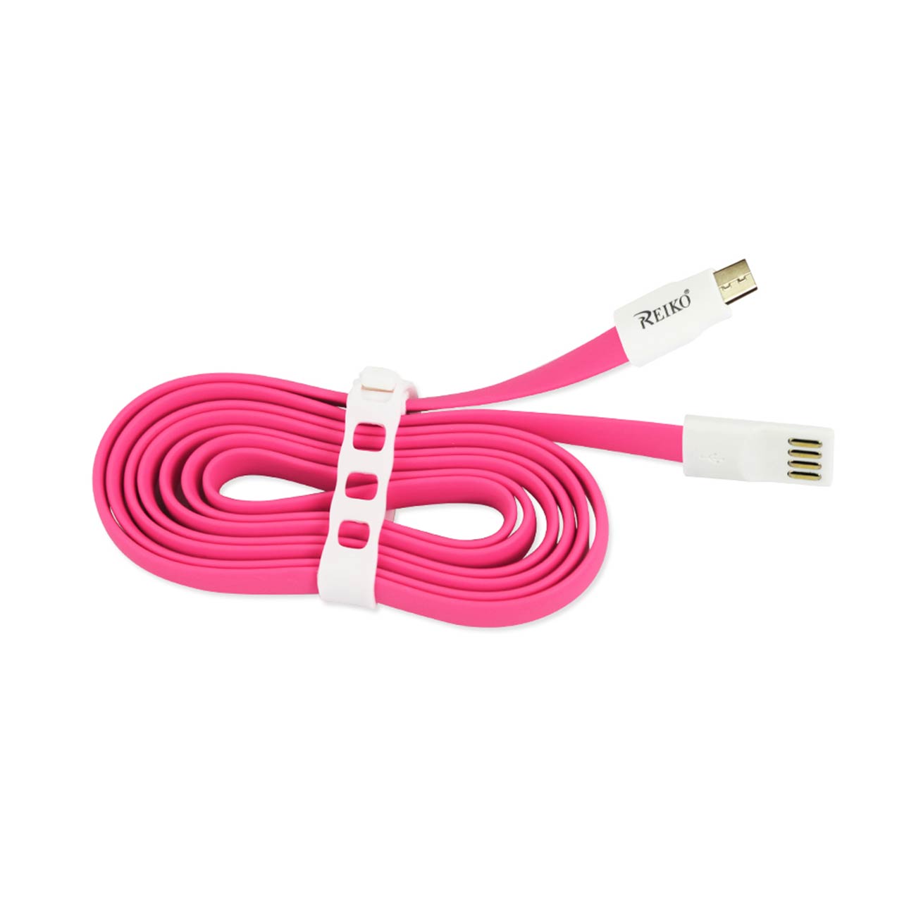 Data Cable USB Flat Micro Gold Plated 3.9Ft With Cable Tie Hot Pink Color