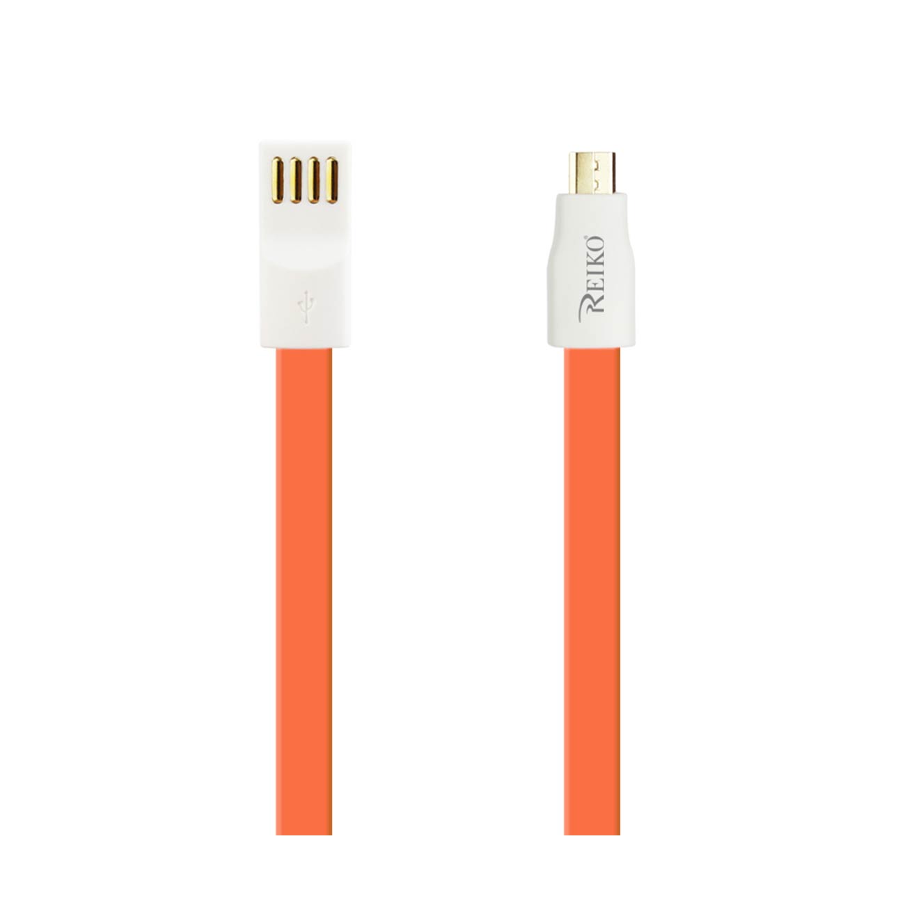 Data Cable USB Flat Micro Gold Plated 3.9Ft With Cable Tie Orange Color