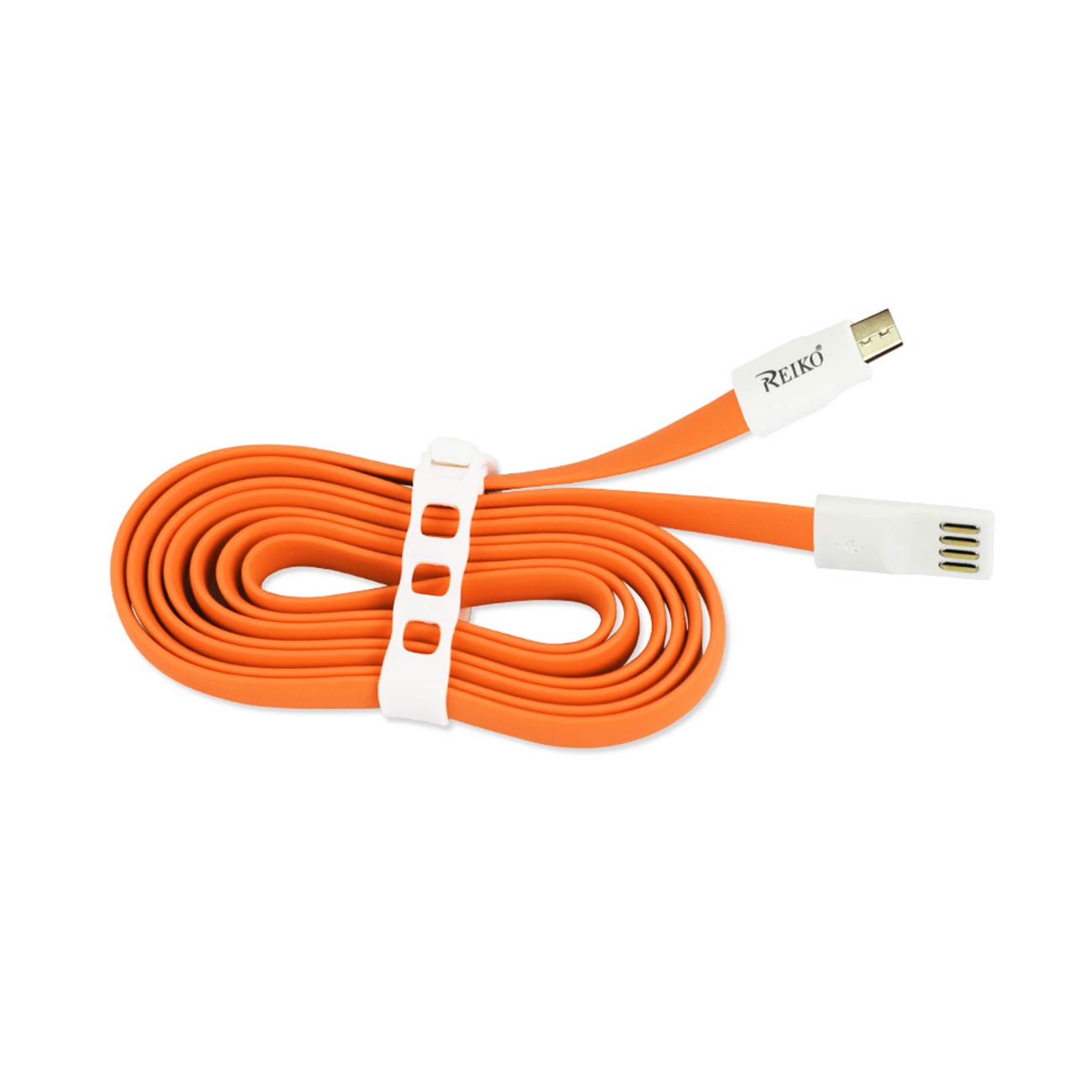 Data Cable USB Flat Micro Gold Plated 3.9Ft With Cable Tie Orange Color