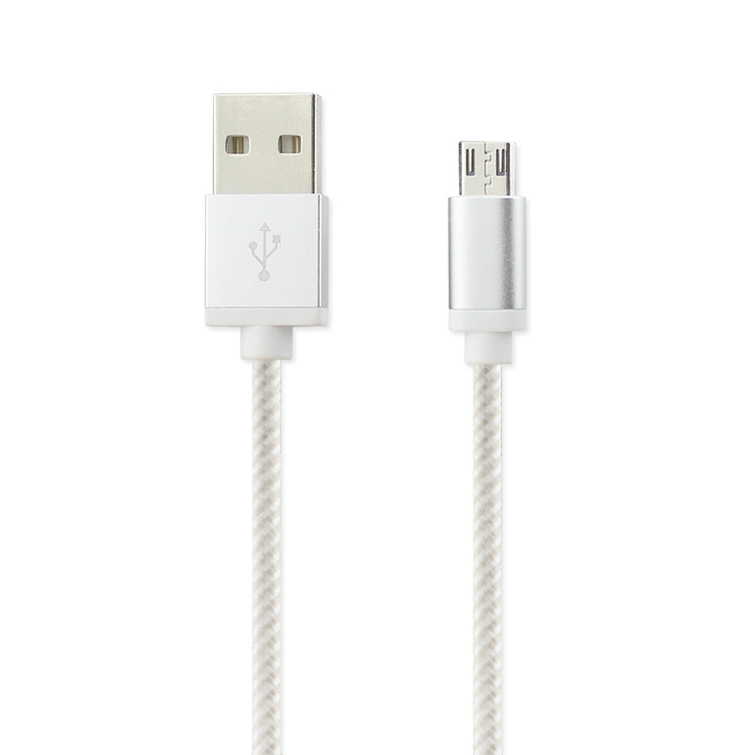 Data Cable USB Micro Charging & Sync For Android Phones Nylon Braided 3.3Ft Silver Color