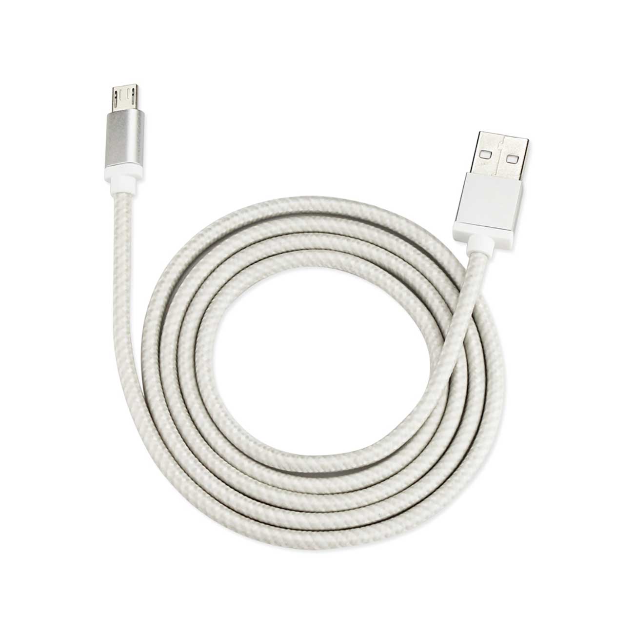 Data Cable USB Micro Charging & Sync For Android Phones Nylon Braided 3.3Ft Silver Color