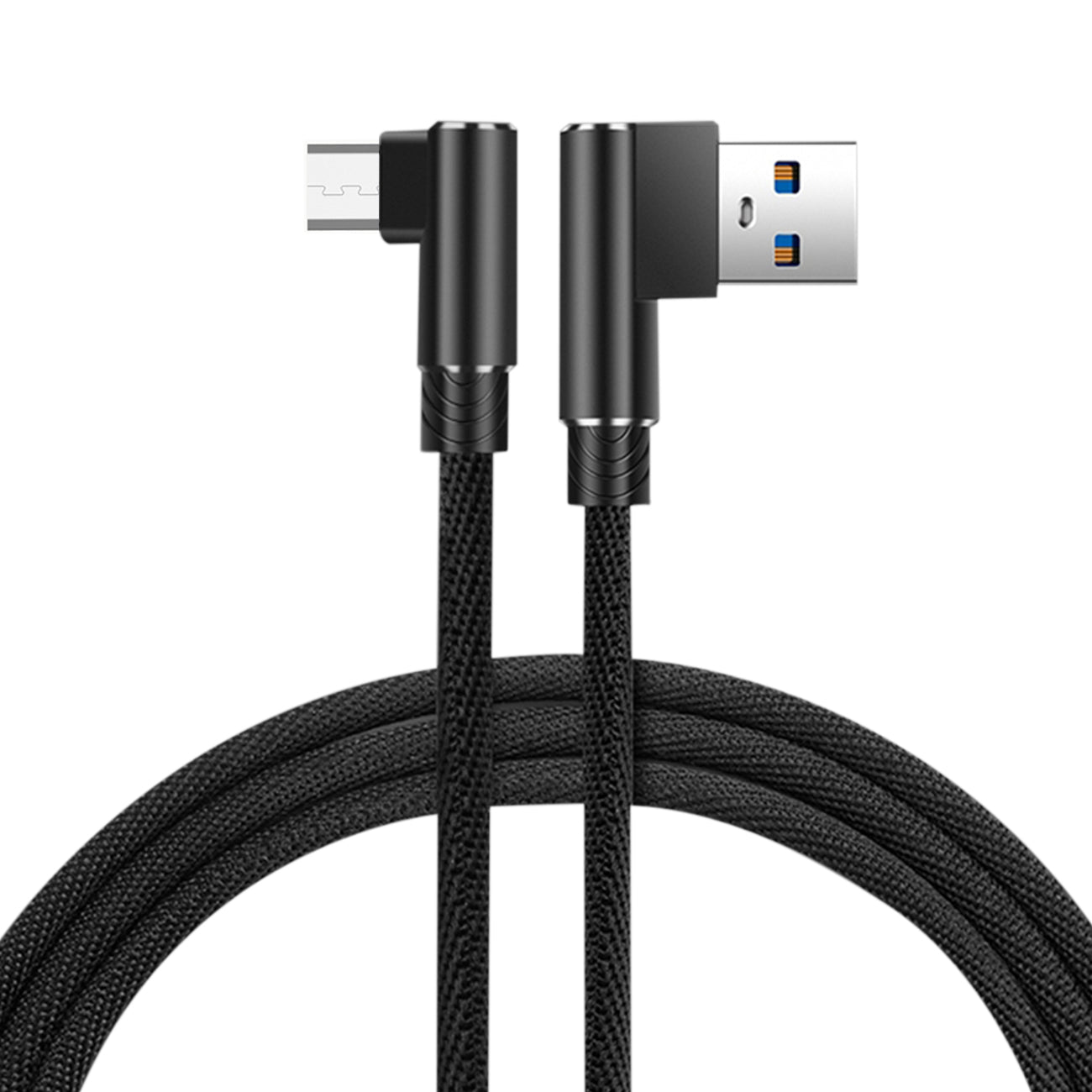Data Cable Micro USB 2.0 Nylon Braided Material 3.3Ft Black Color
