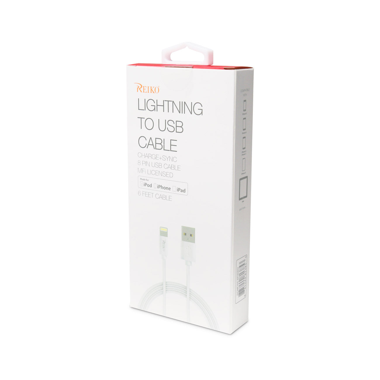 Data Cable USB iPhone Lighting Certified 6Ft White Color