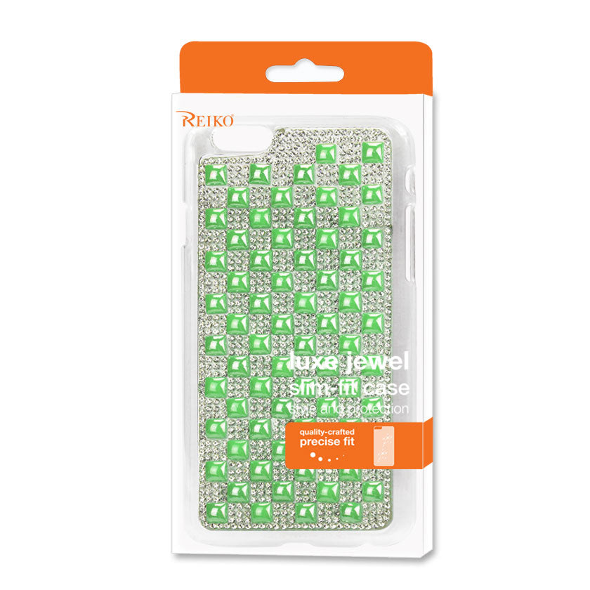 IPHONE 6 PLUS JEWELRY PYRAMID PEARL RHINESTONE CASE IN GREEN