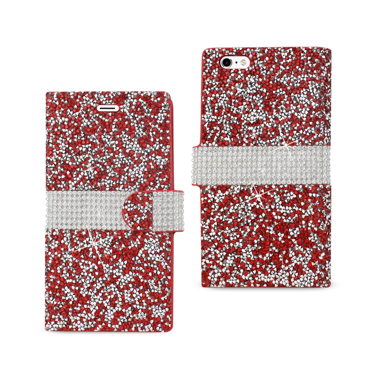 Wallet Case Diamond Rhinestone iPhone 6 Plus Red Color