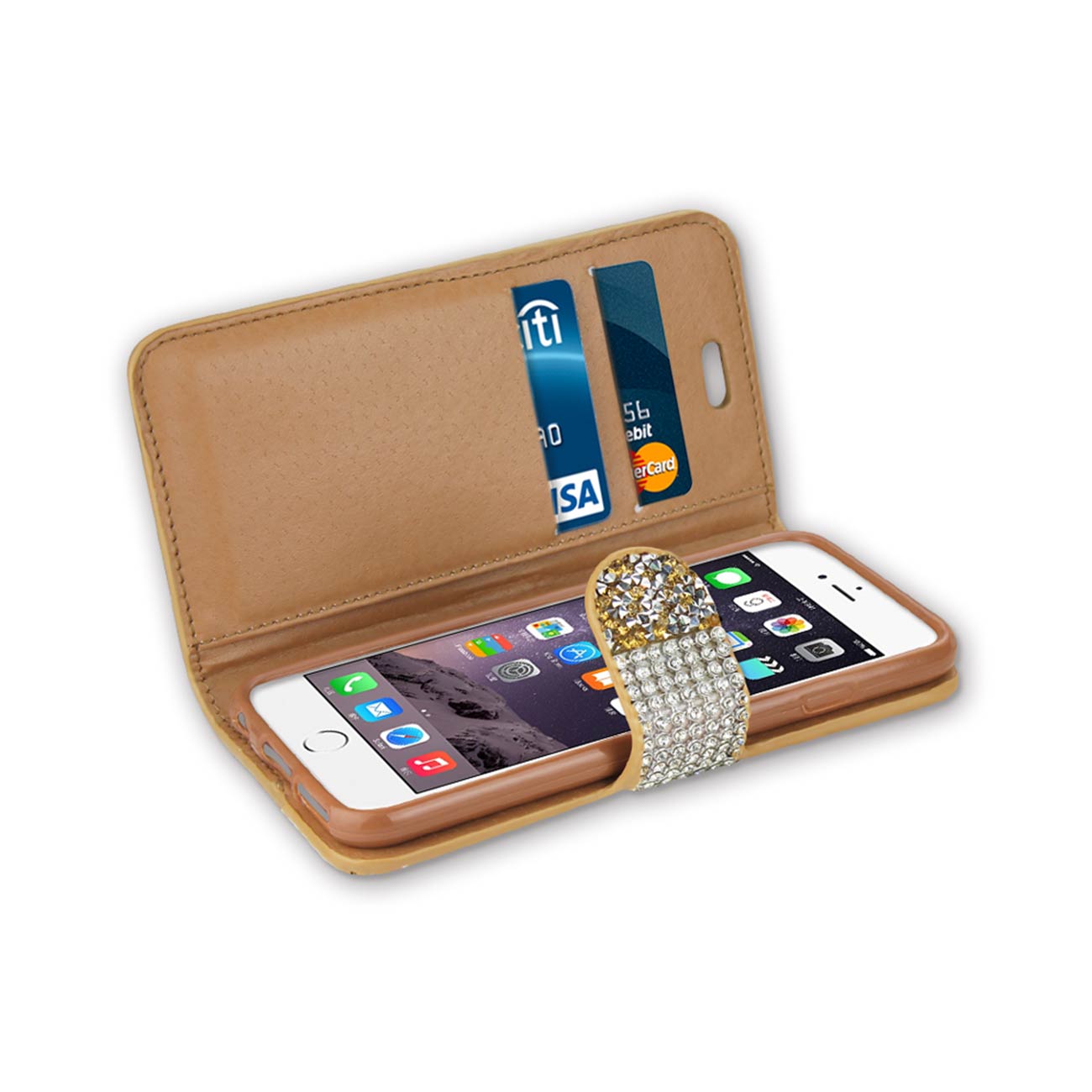 Wallet Case Diamond Rhinestone iPhone 6 Gold Color