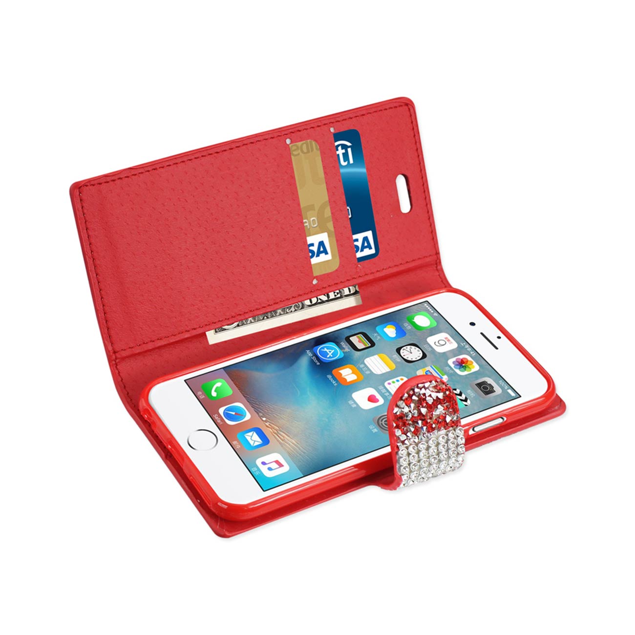 Wallet Case Diamond Rhinestone iPhone 6 Red Color