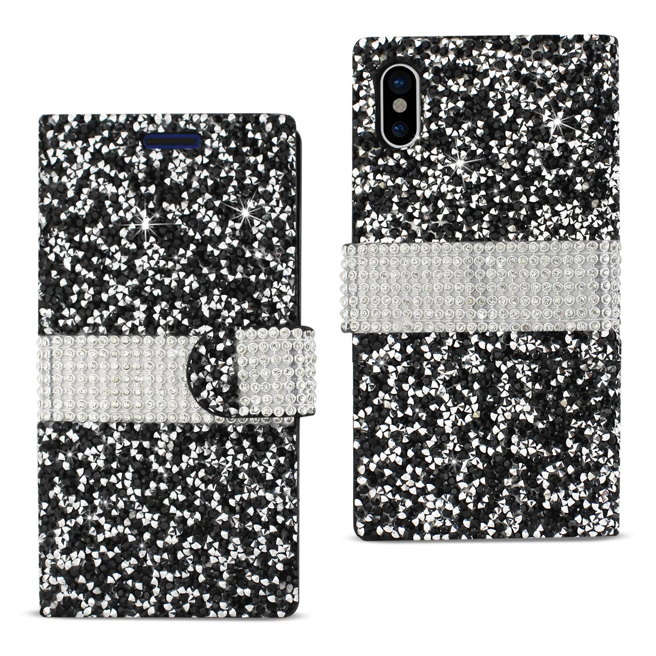 Wallet Case Diamond Rhinestone iPhone X/ iPhone XS Black Color