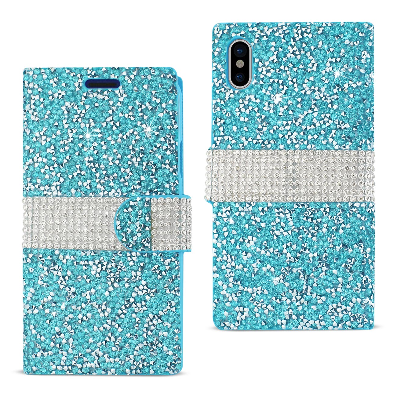 Wallet Case Diamond Rhinestone iPhone X/ iPhone XS Blue Color