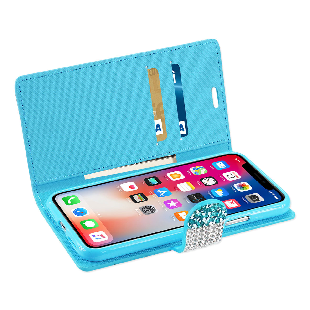 Wallet Case Diamond Rhinestone iPhone X/ iPhone XS Blue Color