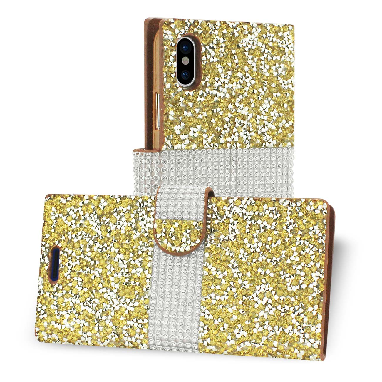 Wallet Case Diamond Rhinestone iPhone X/ iPhone XS Gold Color