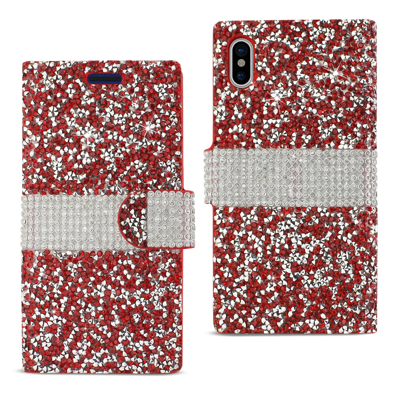 Wallet Case Diamond Rhinestone iPhone X/ iPhone XS Red Color