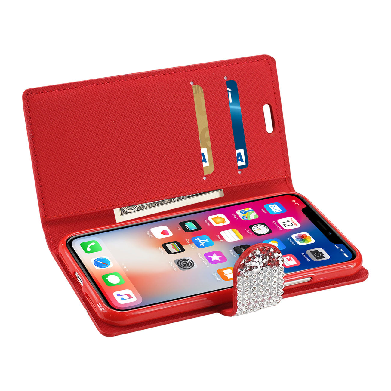 Wallet Case Diamond Rhinestone iPhone X/ iPhone XS Red Color