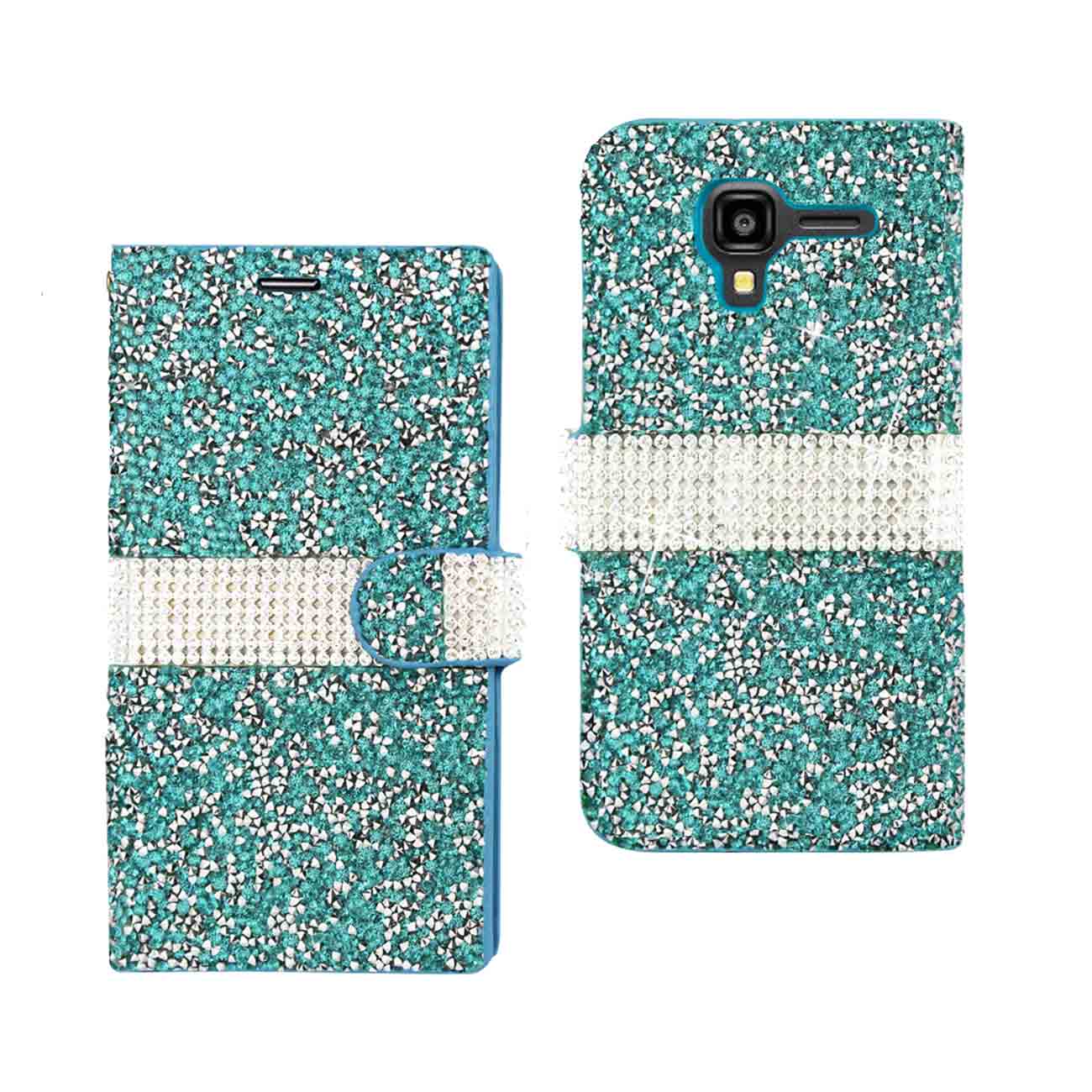 Wallet Case Diamond Rhinestone Kyocera Hydro View Blue Color