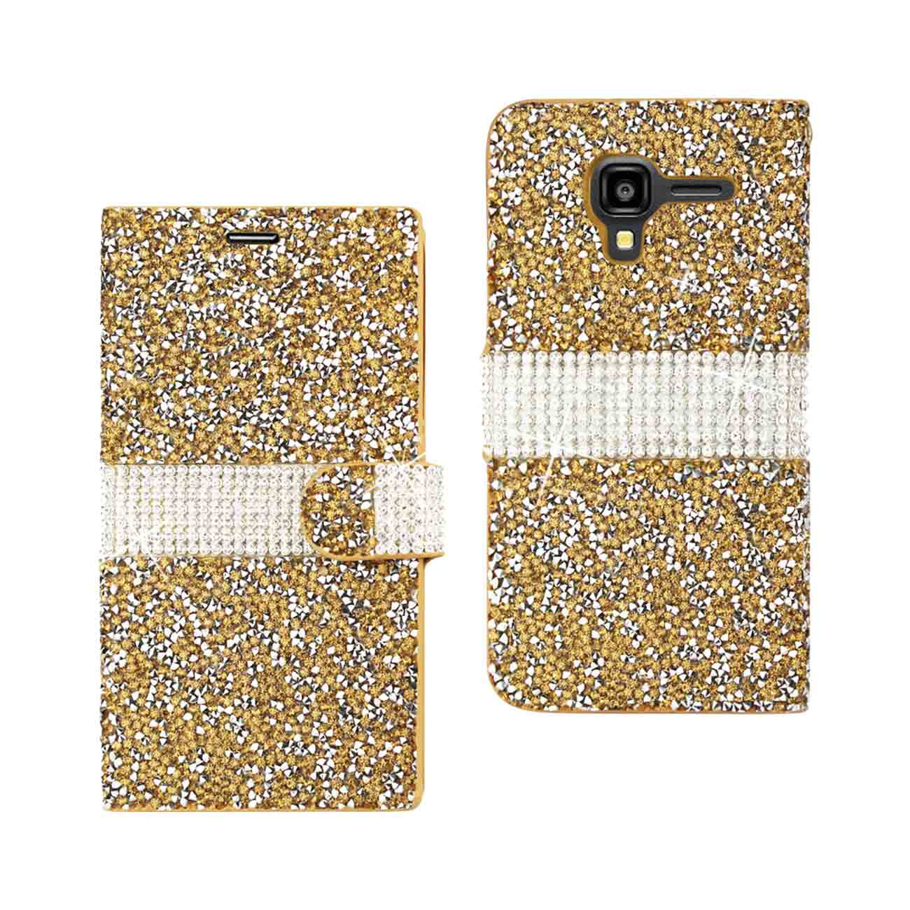 Wallet Case Diamond Rhinestone Kyocera Hydro View Gold Color