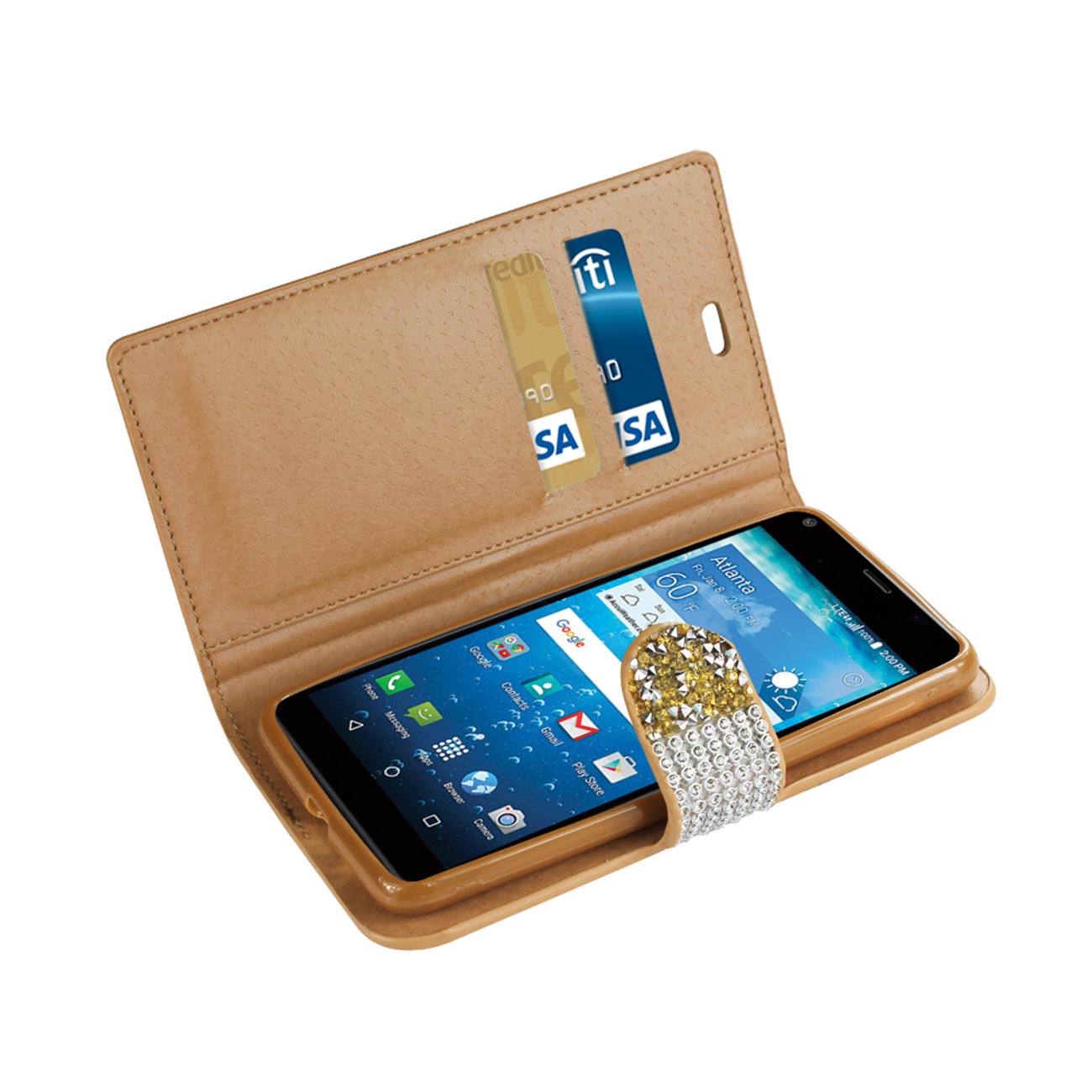 Wallet Case Diamond Rhinestone Kyocera Hydro View Gold Color