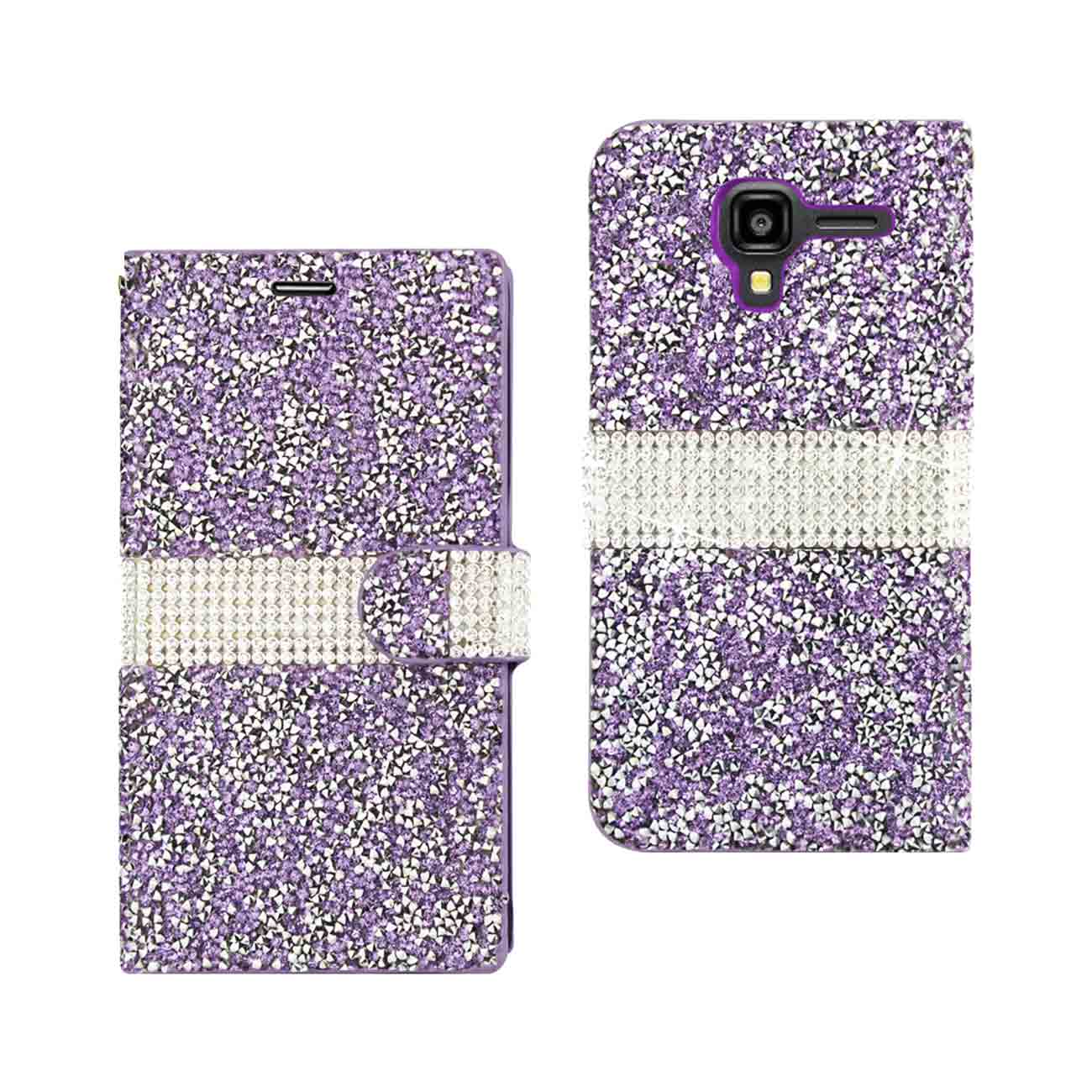 Wallet Case Diamond Rhinestone Kyocera Hydro View Purple Color