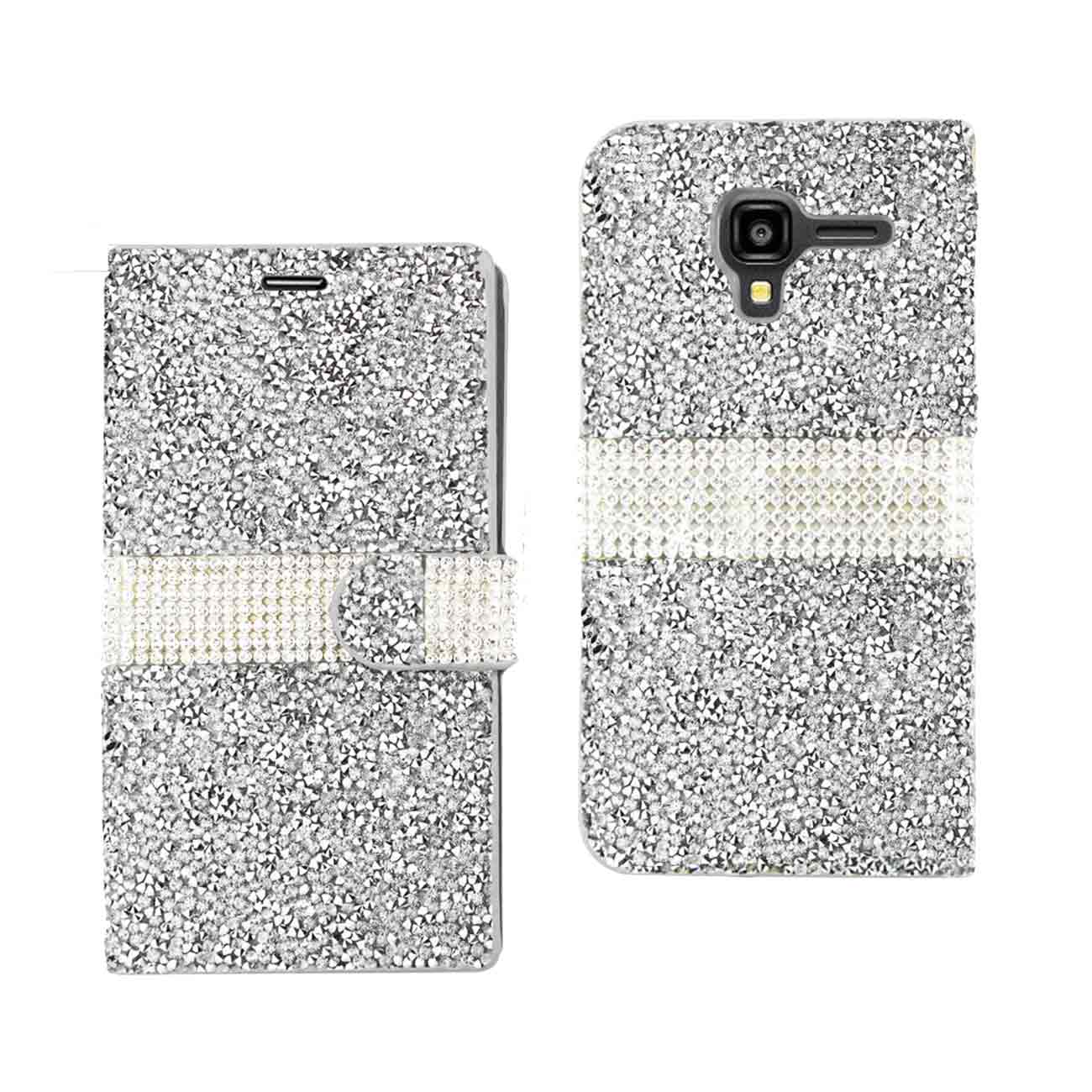 Wallet Case Diamond Rhinestone Kyocera Hydro View Silver Color