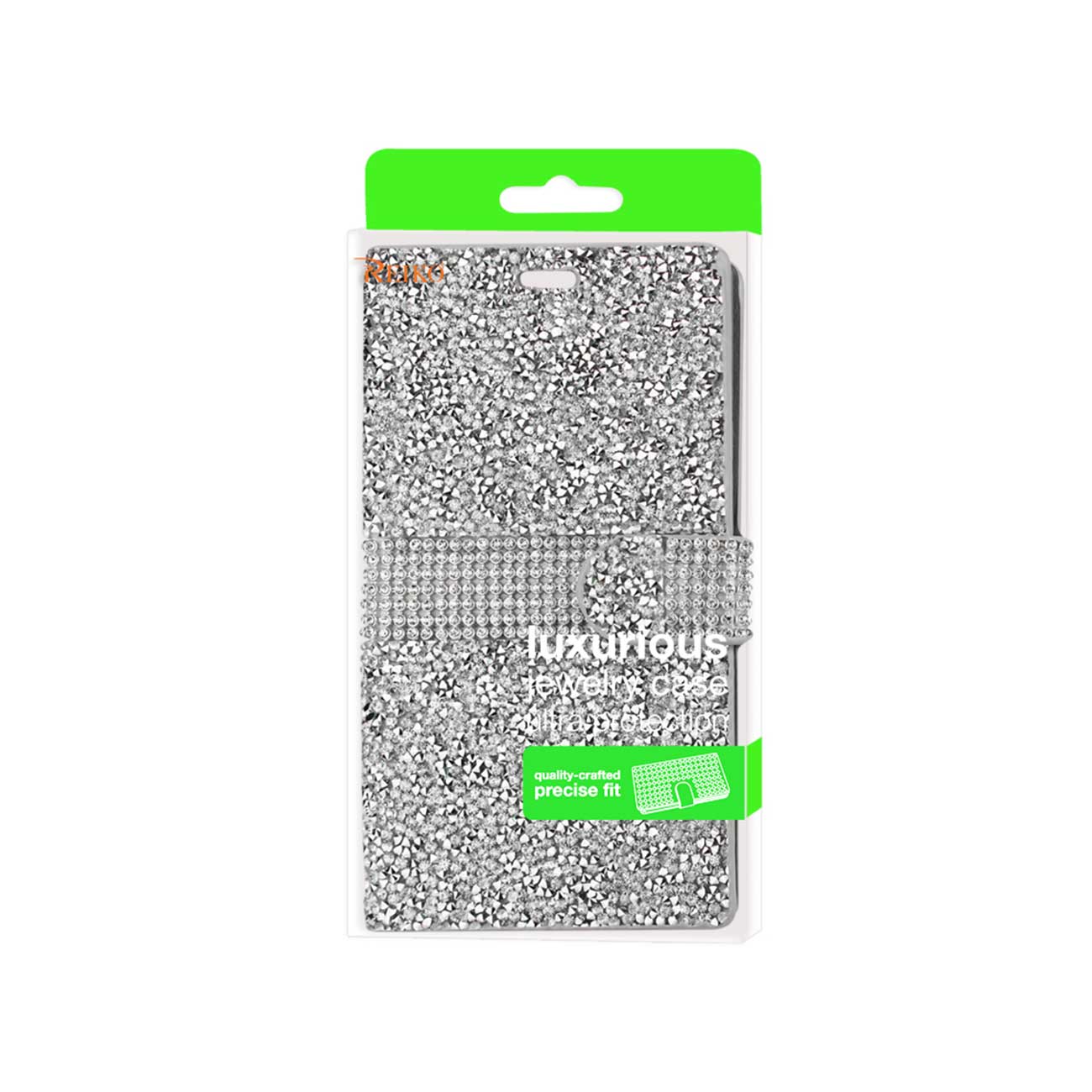 Wallet Case Diamond Rhinestone Kyocera Hydro View Silver Color