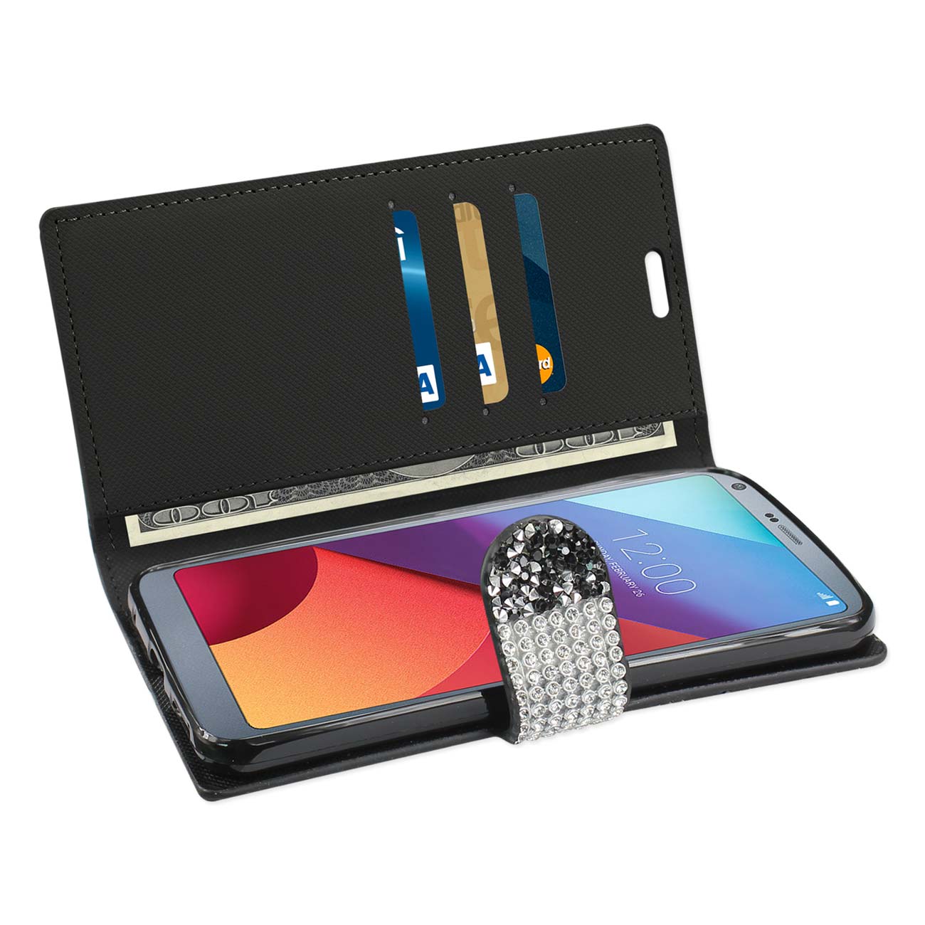 Wallet Case Diamond Rhinestone LG G6 Black Color
