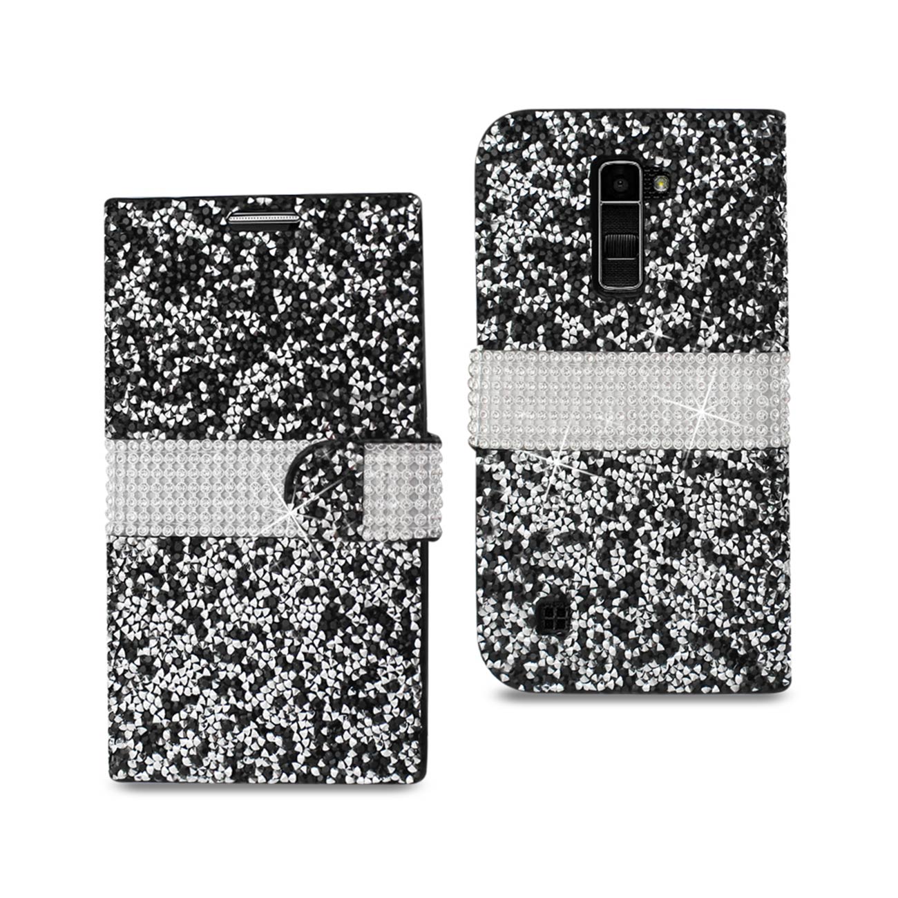 Wallet Case Diamond Rhinestone LG K10 Black Color