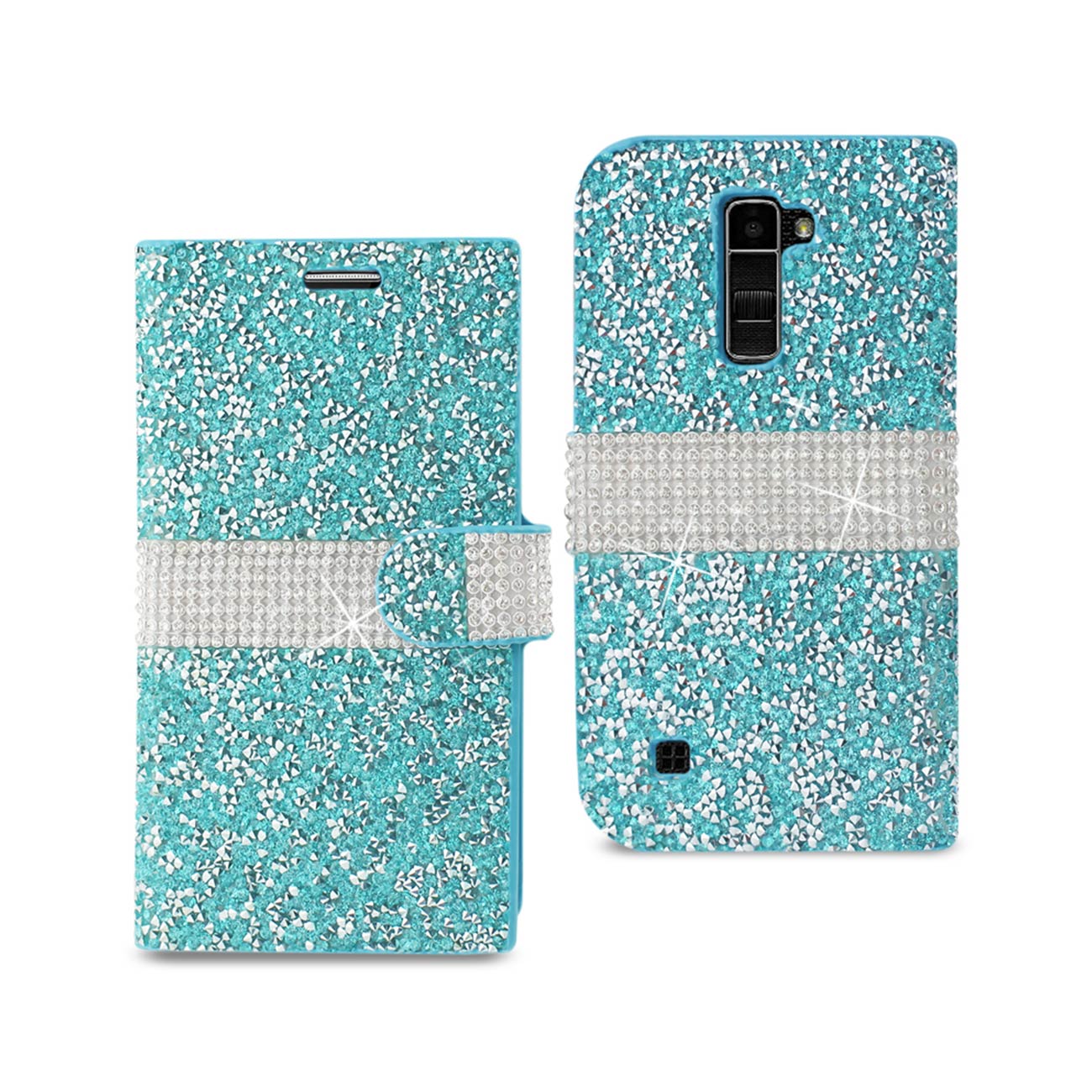 Wallet Case Diamond Rhinestone LG K10 Blue Color