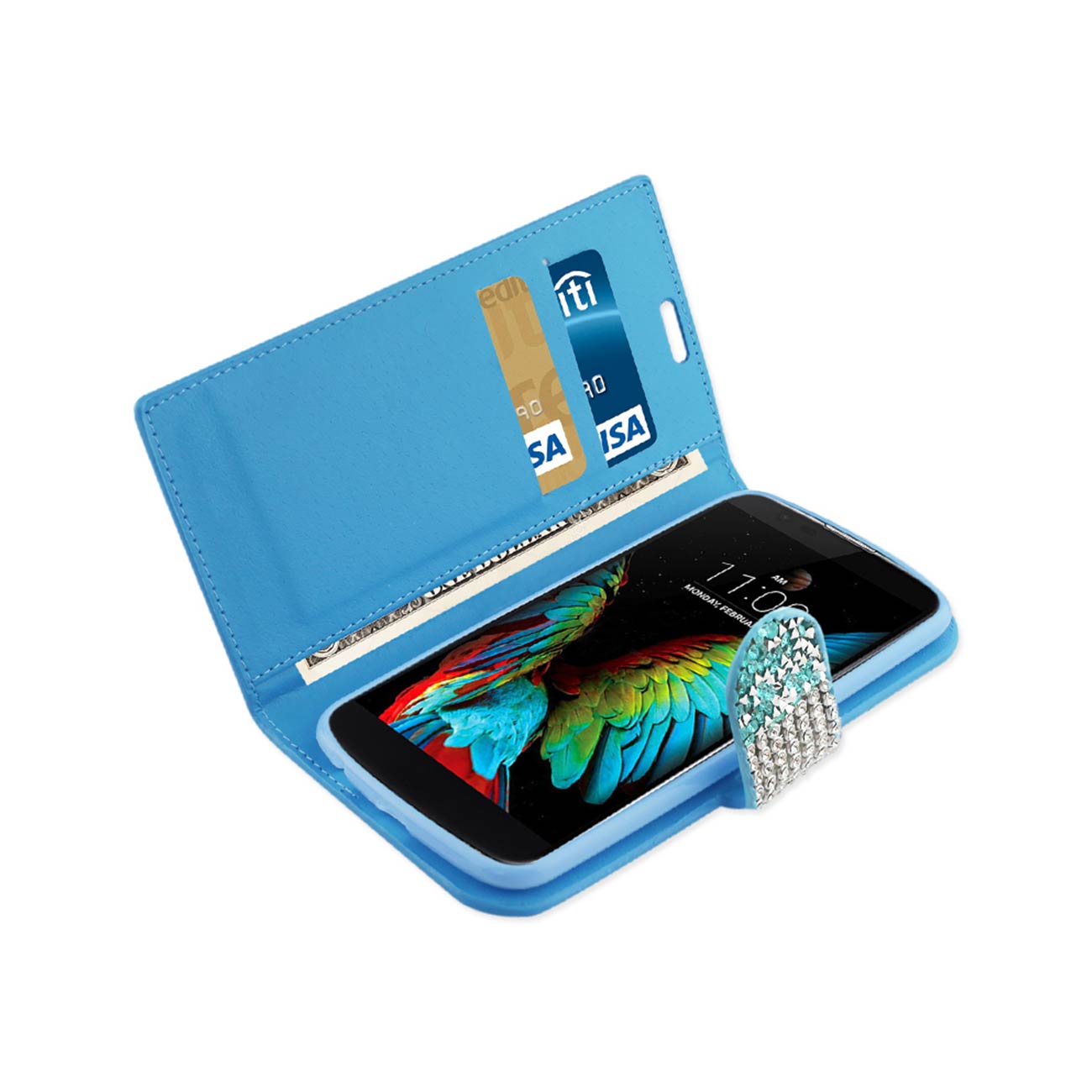 Wallet Case Diamond Rhinestone LG K10 Blue Color