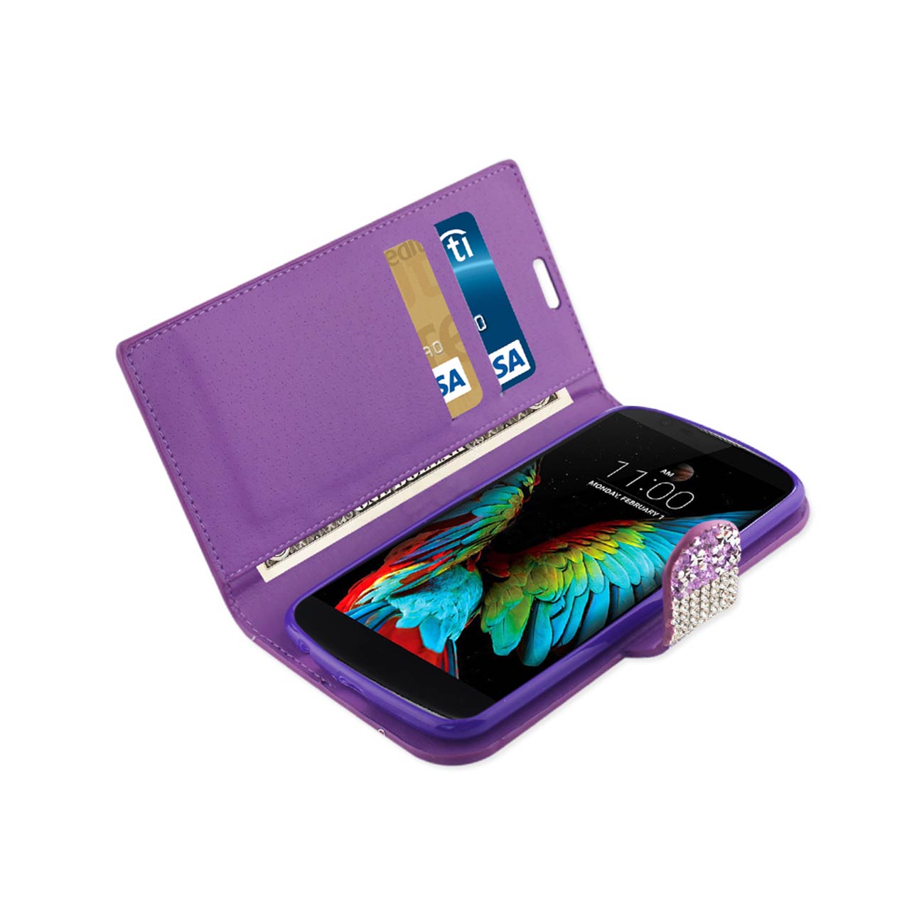 Wallet Case Diamond Rhinestone LG K10 Purple Color