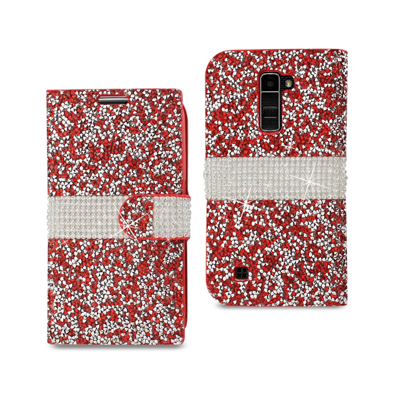 Wallet Case Diamond Rhinestone LG K10 Red Color
