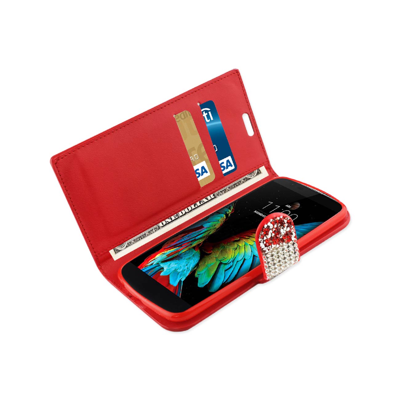Wallet Case Diamond Rhinestone LG K10 Red Color