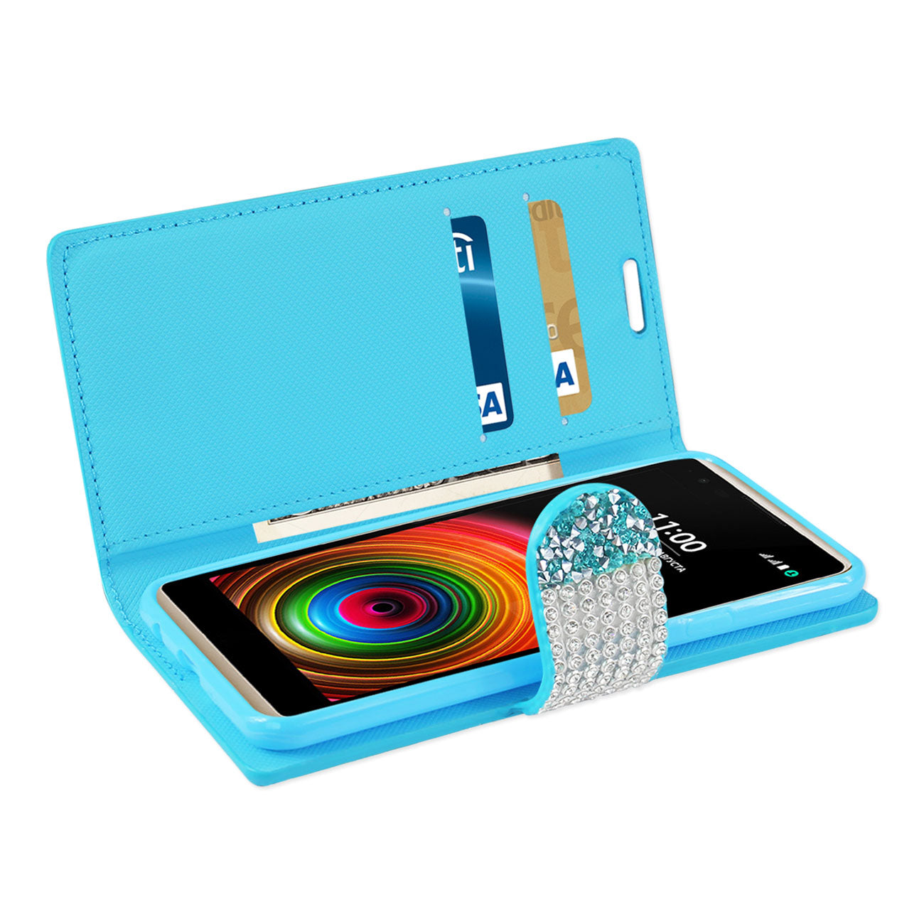 Wallet Case Diamond Rhinestone LG X Power/ K6 Blue Color