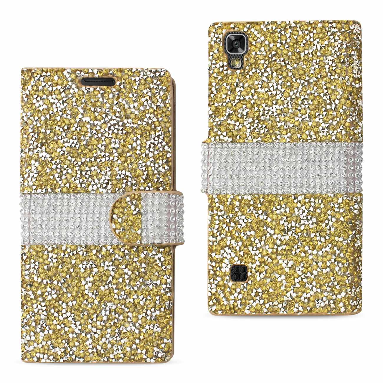 Wallet Case Diamond Rhinestone LG X Power/ K6 Gold Color