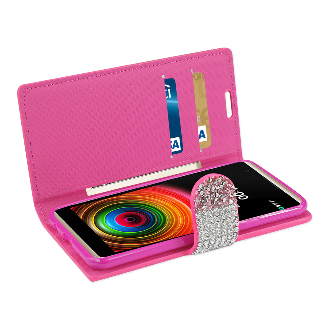 Wallet Case Diamond Rhinestone LG X Power/ K6 Pink Color
