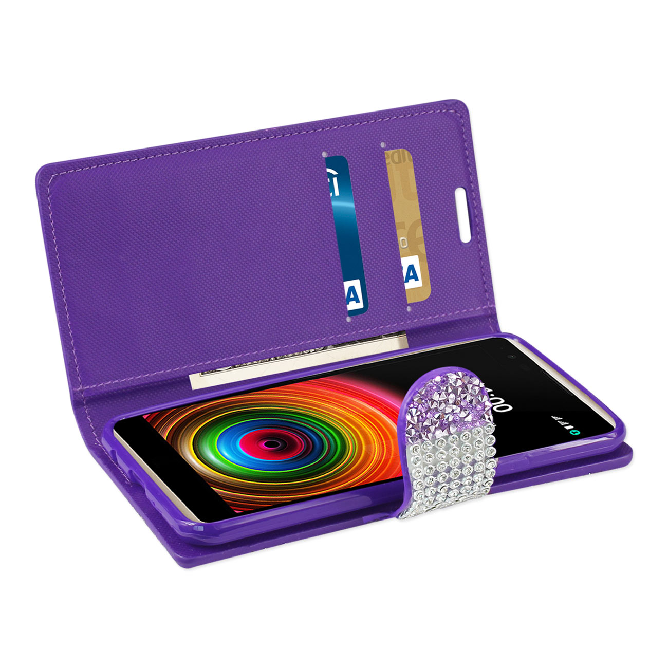 Wallet Case Diamond Rhinestone LG X Power/ K6 Purple Color