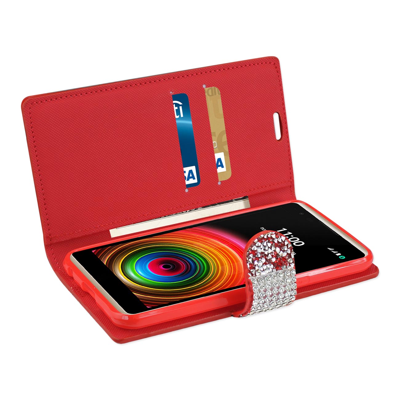 Wallet Case Diamond Rhinestone LG X Power/ K6 Red Color