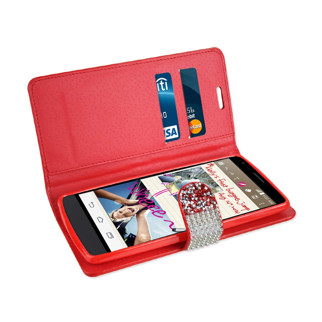 Wallet Case Diamond Rhinestone LG G Stylo Red Color