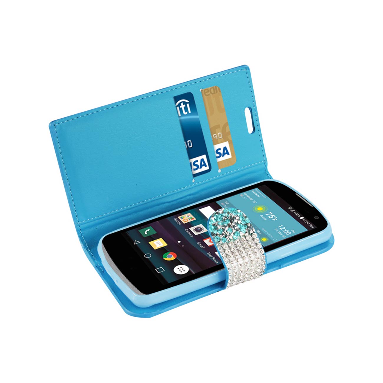 Wallet Case Diamond Rhinestone LG Spree Blue Color