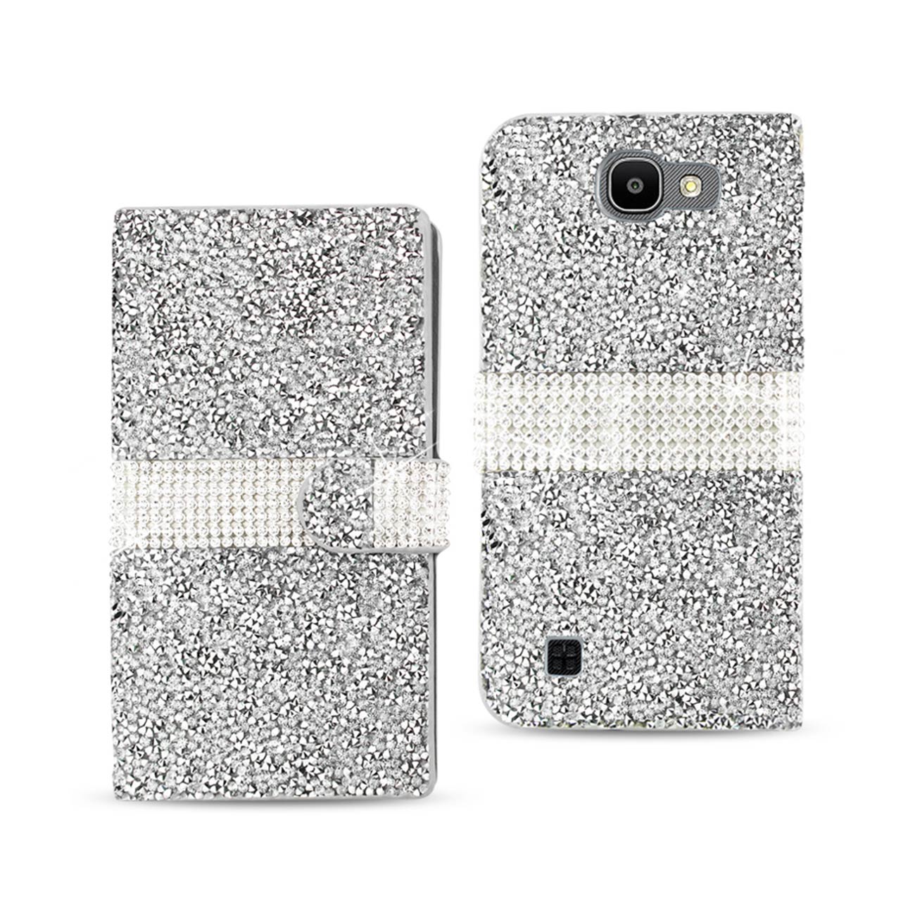 Wallet Case Diamond Rhinestone LG Spree Silver Color