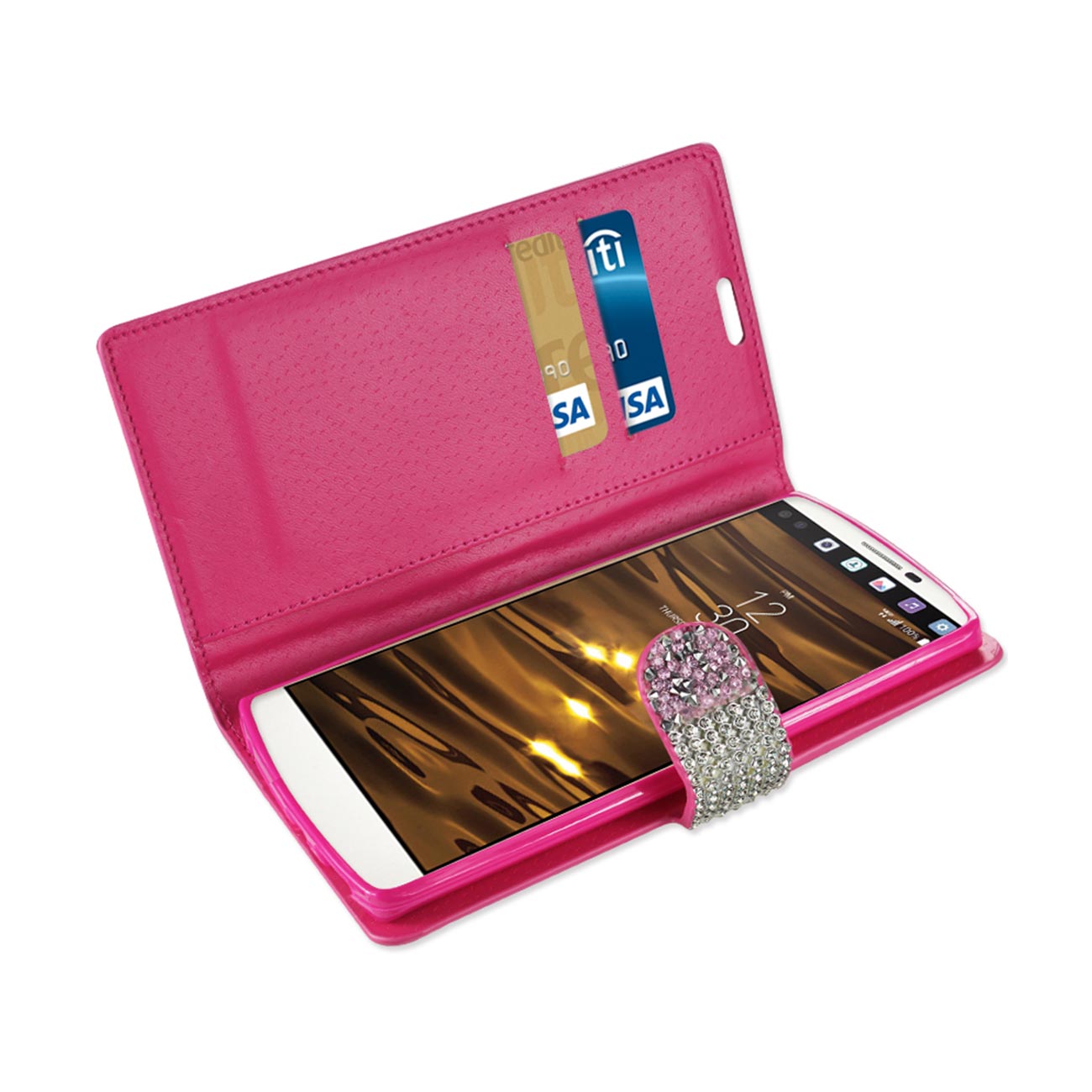 Wallet Case Diamond Rhinestone LG V10 Pink Color