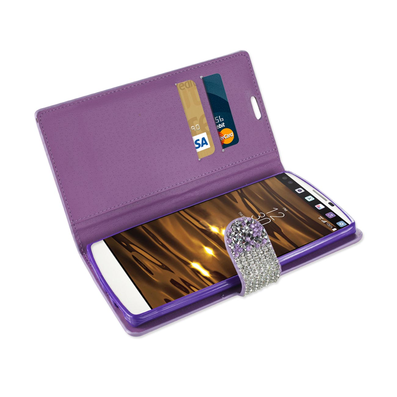 Wallet Case Diamond Rhinestone LG V10 Purple Color