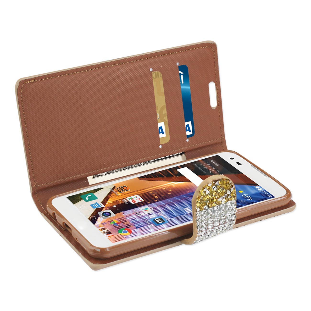 Wallet Case Diamond Rhinestone LG X Style / Tribute HD Gold Color