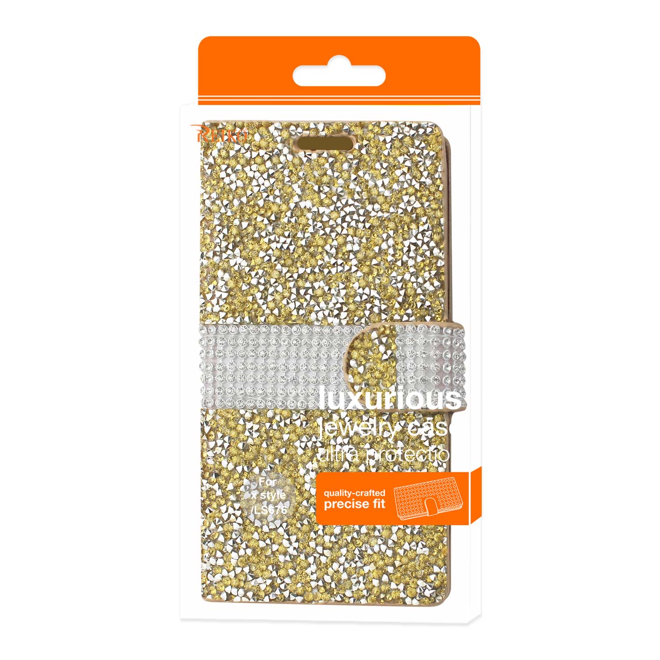 Wallet Case Diamond Rhinestone LG X Style / Tribute HD Gold Color