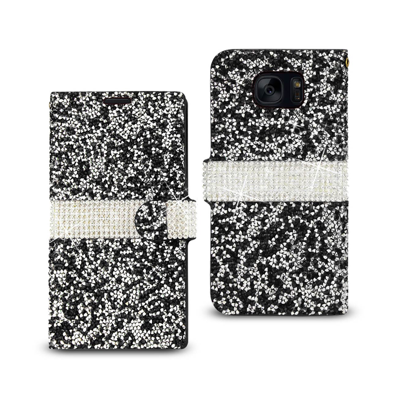 Wallet Case Diamond Rhinestone Samsung Galaxy S7 Edge Black Color