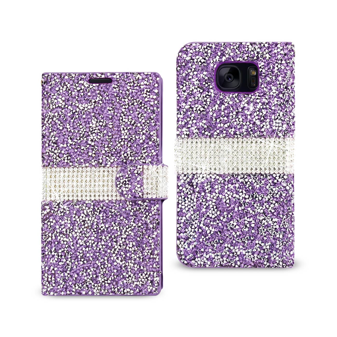 Wallet Case Diamond Rhinestone Samsung Galaxy S7 Edge Purple Color