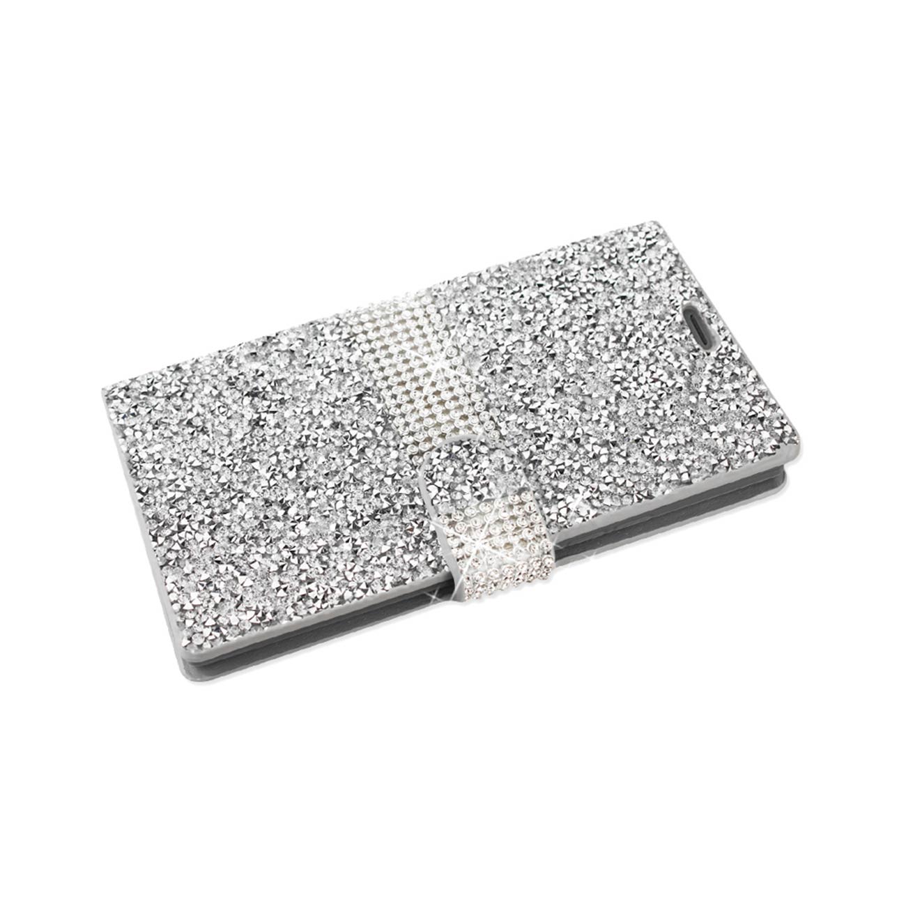 Wallet Case Diamond Rhinestone Samsung Galaxy S7 Edge Silver Color