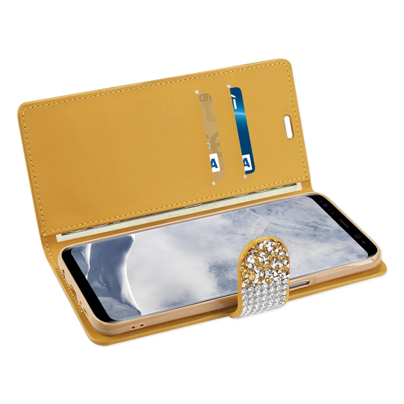Wallet Case Diamond Rhinestone Samsung Galaxy S8 Edge / S8 Plus Gold Color