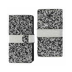 Wallet Case Diamond Rhinestone Samsung Galaxy J3 Emerge Black Color