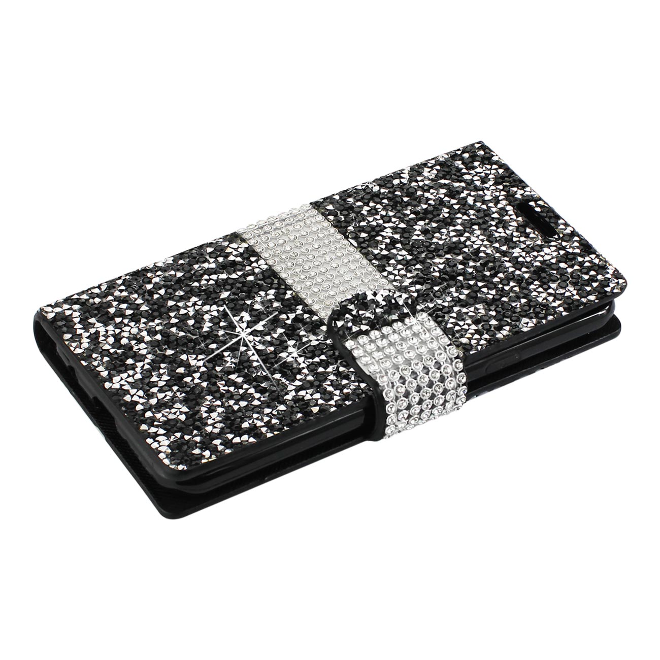 Wallet Case Diamond Rhinestone Samsung Galaxy J3 Emerge Black Color