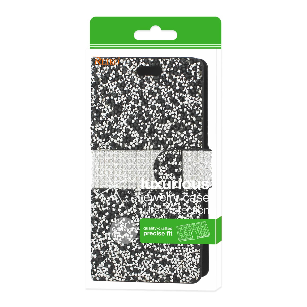 Wallet Case Diamond Rhinestone Samsung Galaxy J3 Emerge Black Color