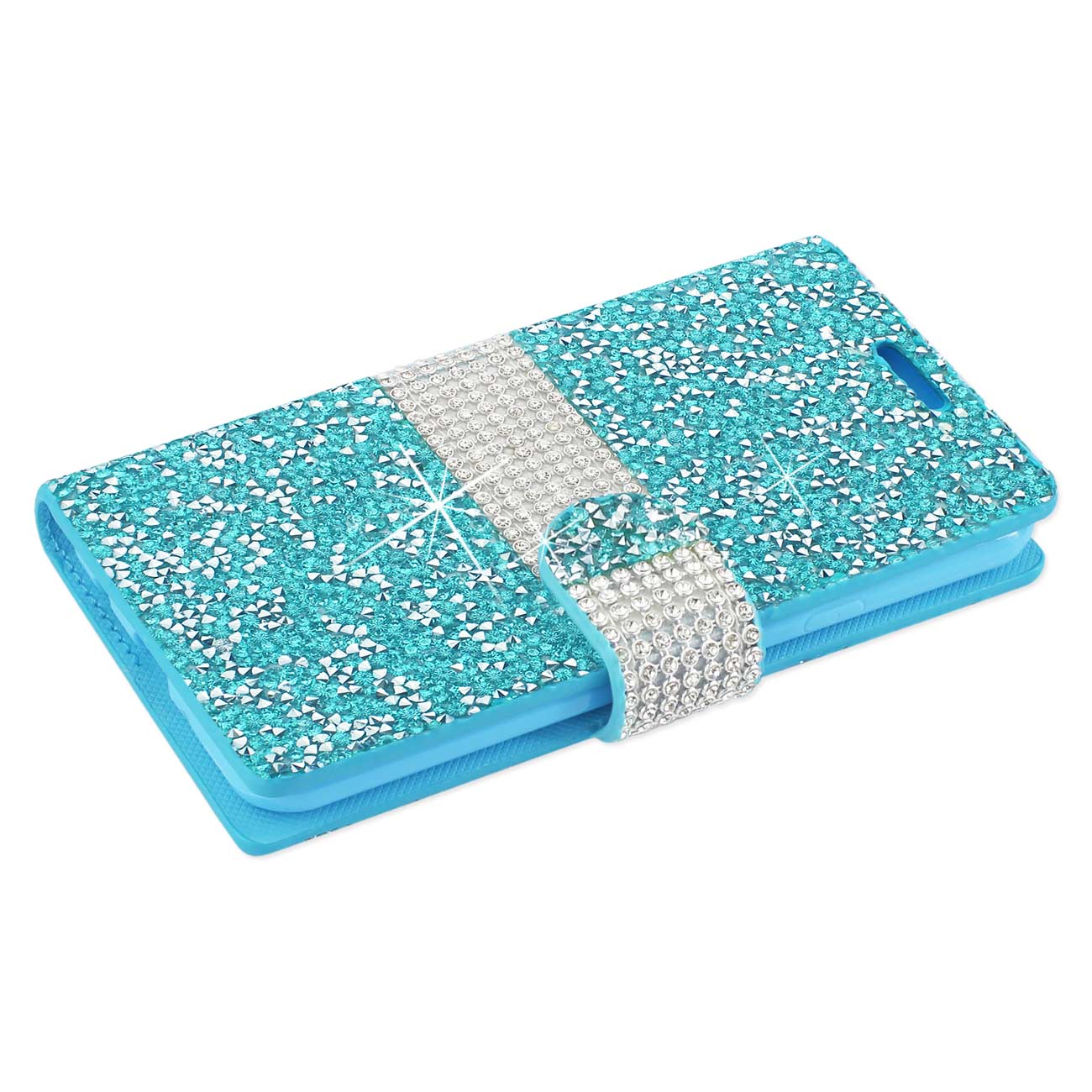 Wallet Case Diamond Rhinestone Samsung Galaxy J3 Emerge Blue Color